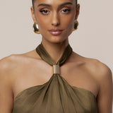 Olive Cascade Satin Pant Set