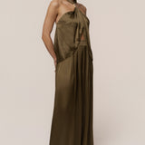 Olive Cascade Satin Pant Set