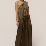 Olive Cascade Satin Pant Set