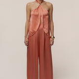 Salmon Cascade Satin Pant Set