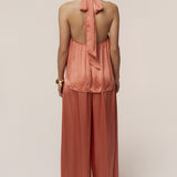Salmon Cascade Satin Pant Set
