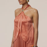 Salmon Cascade Satin Pant Set
