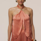 Salmon Cascade Satin Pant Set