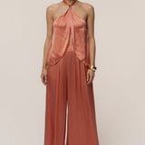 Salmon Cascade Satin Pant Set