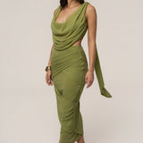 Lime Divine Drape Skirt Set