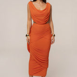 Orange Divine Drape Mesh Skirt Set