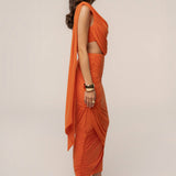 Orange Divine Drape Mesh Skirt Set
