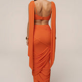 Orange Divine Drape Mesh Skirt Set