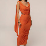 Orange Divine Drape Mesh Skirt Set