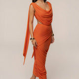 Orange Divine Drape Mesh Skirt Set