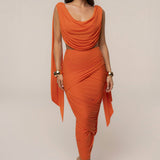 Orange Divine Drape Mesh Skirt Set