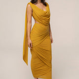 Yellow Divine Drape Mesh Skirt Set