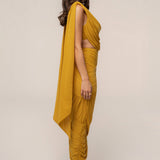 Yellow Divine Drape Mesh Skirt Set