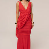 Hot Coral Anastassia Gold Accent Dress