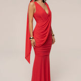 Hot Coral Anastassia Gold Accent Dress