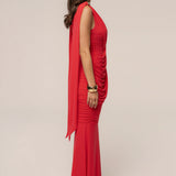 Hot Coral Anastassia Gold Accent Dress