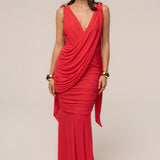 Hot Coral Anastassia Gold Accent Dress