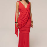 Hot Coral Anastassia Gold Accent Dress