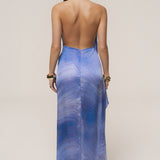 Blue Purple Cleo Draped Halter Dress