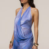 Blue Purple Cleo Draped Halter Dress