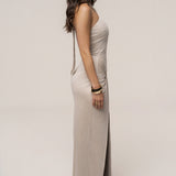 Beige Charlotte Halter Maxi Dress