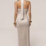 Beige Charlotte Halter Maxi Dress
