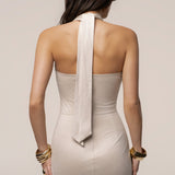 Beige Charlotte Halter Maxi Dress