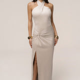 Beige Charlotte Halter Maxi Dress
