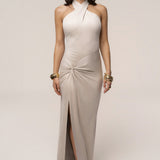 Beige Charlotte Halter Maxi Dress