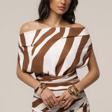 Brown Zebra Impressions Plunge Maxi Dress