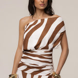 Brown Zebra Impressions Plunge Maxi Dress