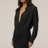 Black Leah Plunge Mini Dress