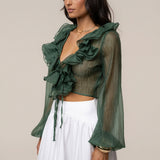 Green Delilah Ruffled Top