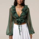 Green Delilah Ruffled Top
