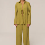 Lime Unwind Tie-Front Blouse