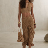 Beige Cabana Slit Maxi Skirt