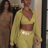 Lime Unwind Tie-Front Blouse