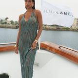 Dusty Green Nocturnal Waves Maxi Dress