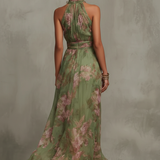 Serena — Elegant Floral Chiffon Halter Maxi Dress