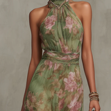 Serena — Elegant Floral Chiffon Halter Maxi Dress