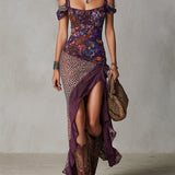 Purple Urban Nomadic Leopard Print Floral High-slit Maxi Dress