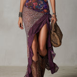Purple Urban Nomadic Leopard Print Floral High-slit Maxi Dress