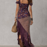 Purple Urban Nomadic Leopard Print Floral High-slit Maxi Dress