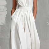 Women's Elegant White Woven Sleeveless Halter-neck Jumpsuit MDZ0554A3AN