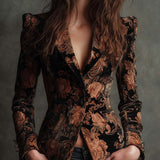 Women’s Black And Bronze Floral Print Tailored Blazer