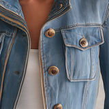Hunting Denim Jacket With Gold Zipper Placket