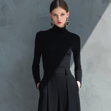 Women's Black Classic Knit Turtleneck Wide - Leg Jumpsuit MDA2133J5I