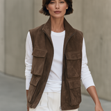 Women's Stand Collar Brown Utility Vest MDZ2665H6YZJ