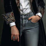 Women's Black Baroque Print Lapel Slim Fit Blazer