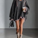Women's Loose Hooded Pink Trimmed Knit Mini Dress MDA0255I8Y
